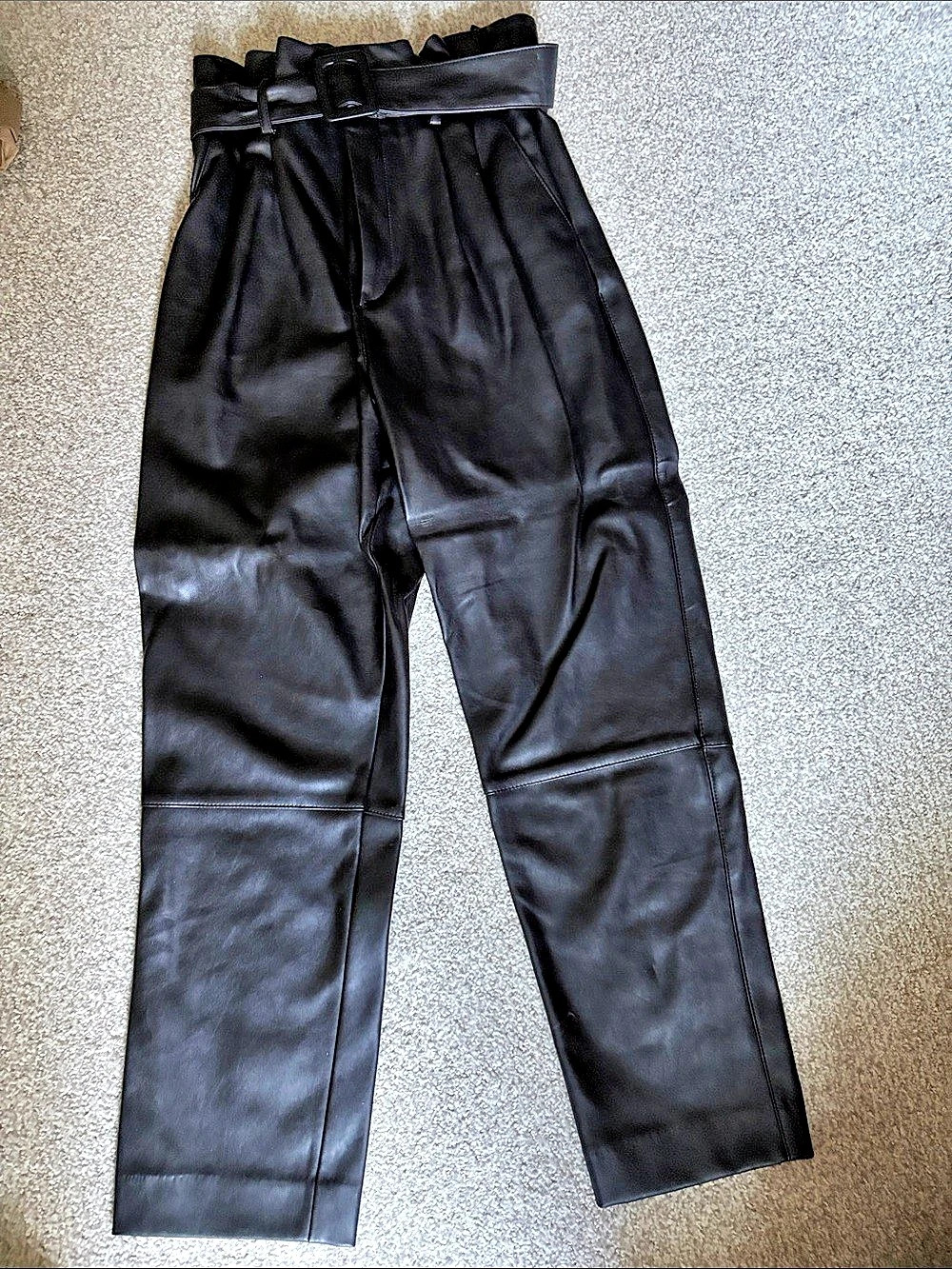 Black Straight Leg leather like Pants Like New